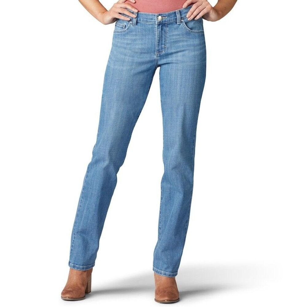 Lee Relaxed Fit Straight Leg Jeans Womens 16 Blue Light Wash Mid Rise NEW